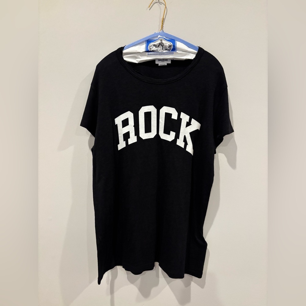Zadig & Voltaire Black Tee with White 'Rock' Print NWT-Large - Picture 4 of 10